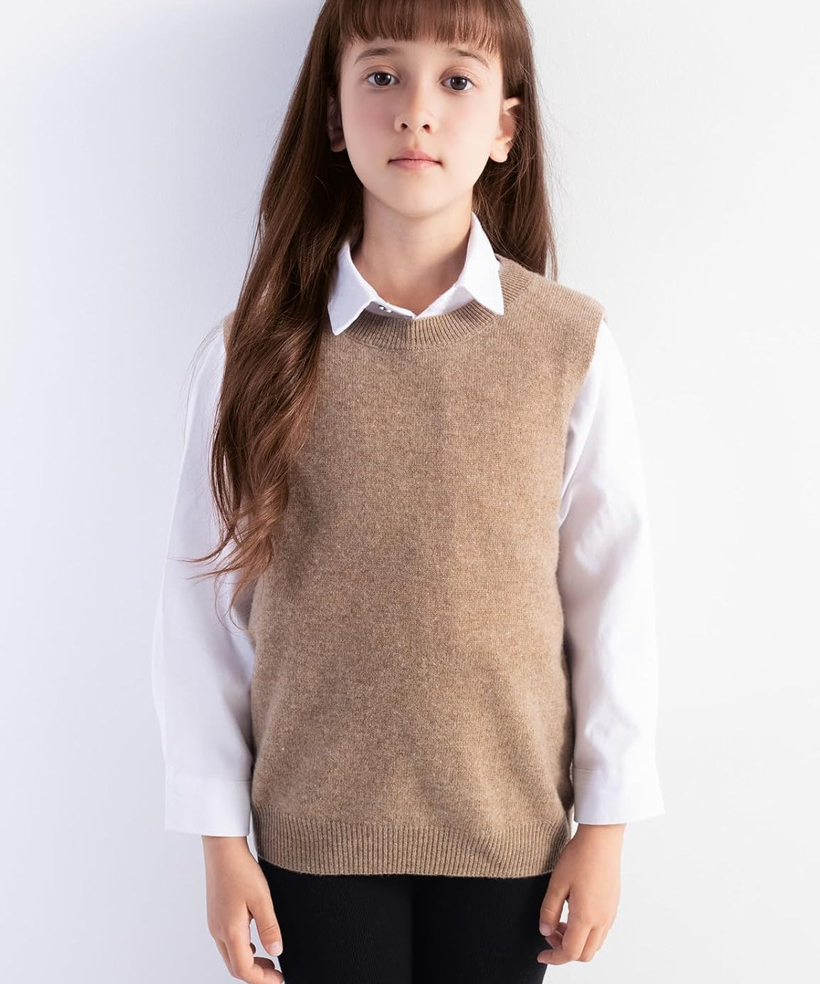 Girls' 100% Merino Wool Cable Knit Crewneck Vest