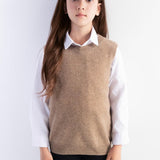 Girls 100% Merino Wool Sweater Vest Crewneck Sleeveless 2025 Fall Winter Cable Tops Knitted Pullover Vest