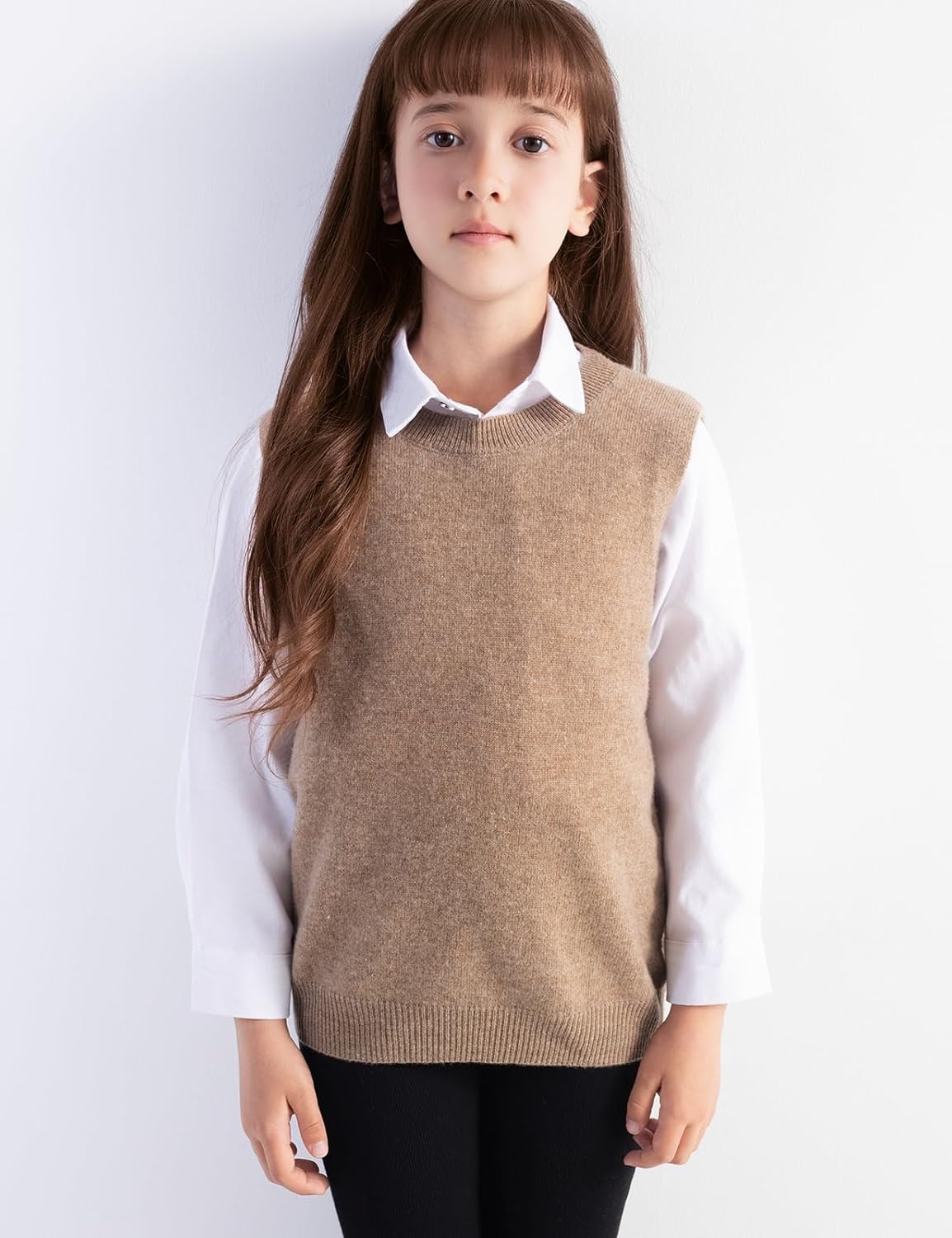 Girls 100% Merino Wool Sweater Vest Crewneck Sleeveless 2025 Fall Winter Cable Tops Knitted Pullover Vest