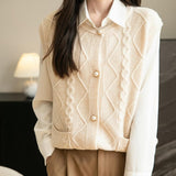 Women's 100% Merino Wool Sweater Vest 2025 Fall Winter Crew Neck Button Down Sleeveless Cable Knit Sweater Vest