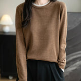 Women's Merino Wool Sweater 2025 Fall Winter Fake Two Piece Color Block Shirt Crewneck Long Sleeve Knit Pullover Top