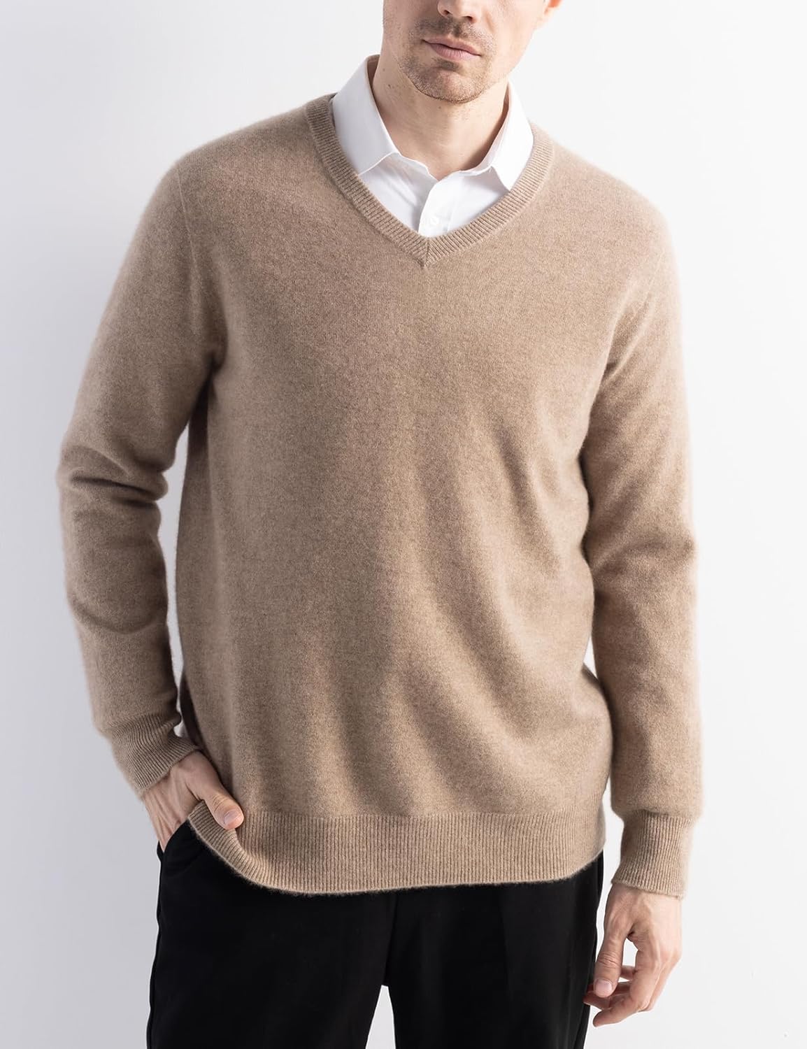 Men's 100% Merino Wool Sweater 2025 Fall Winter First-Line Ready to Wear V Neck Long Sleeve Seamless Knit Sweater