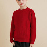 Girls Crew Neck 100% Merino Wool Sweater 2025 Fall Winter Kids Warm Soft Long Sleeve Knitted Pullover Sweater