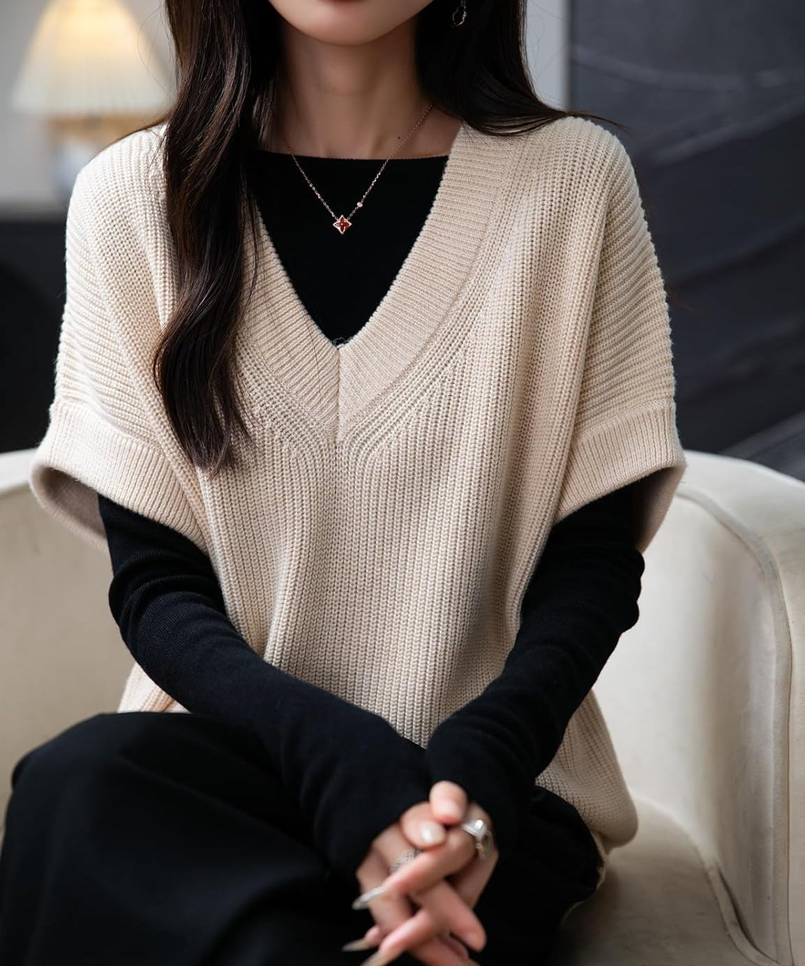 Merino Wool Casual V-Neck Knit Sweater Vest