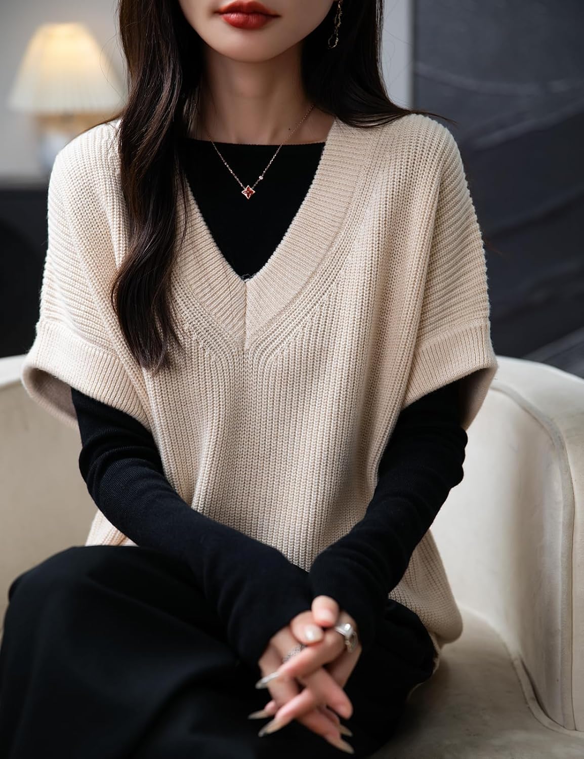 Women's Merino Wool Sweater Vest 2025 Fall Winter Casual V Neck Sleeveless Knit Pullover Sweater