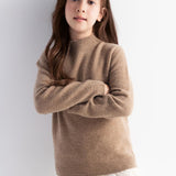 Girls 100% Merino Wool Sweater Fall Winter First-Line Ready to Wear Mock Neck Long Sleeve Seamless Pullover