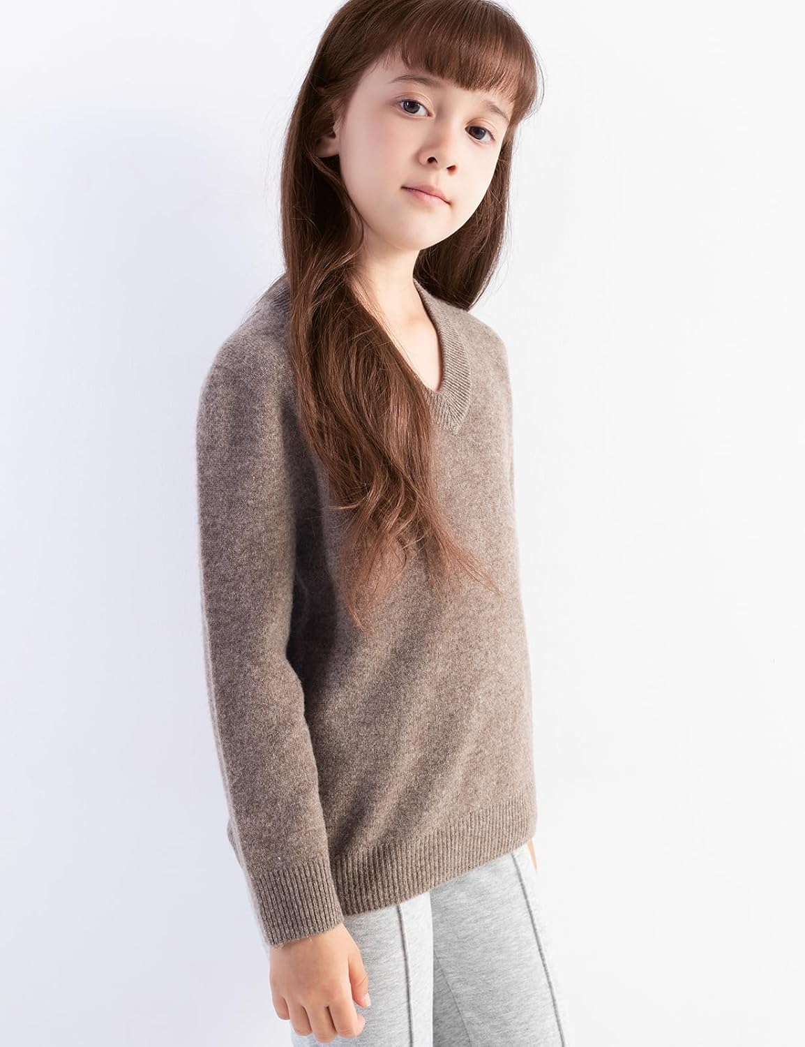 Girls 100% Merino Wool Sweater Fall Winter First-Line Ready to Wear V-Neck Long Sleeve Seamless Knit Pullover