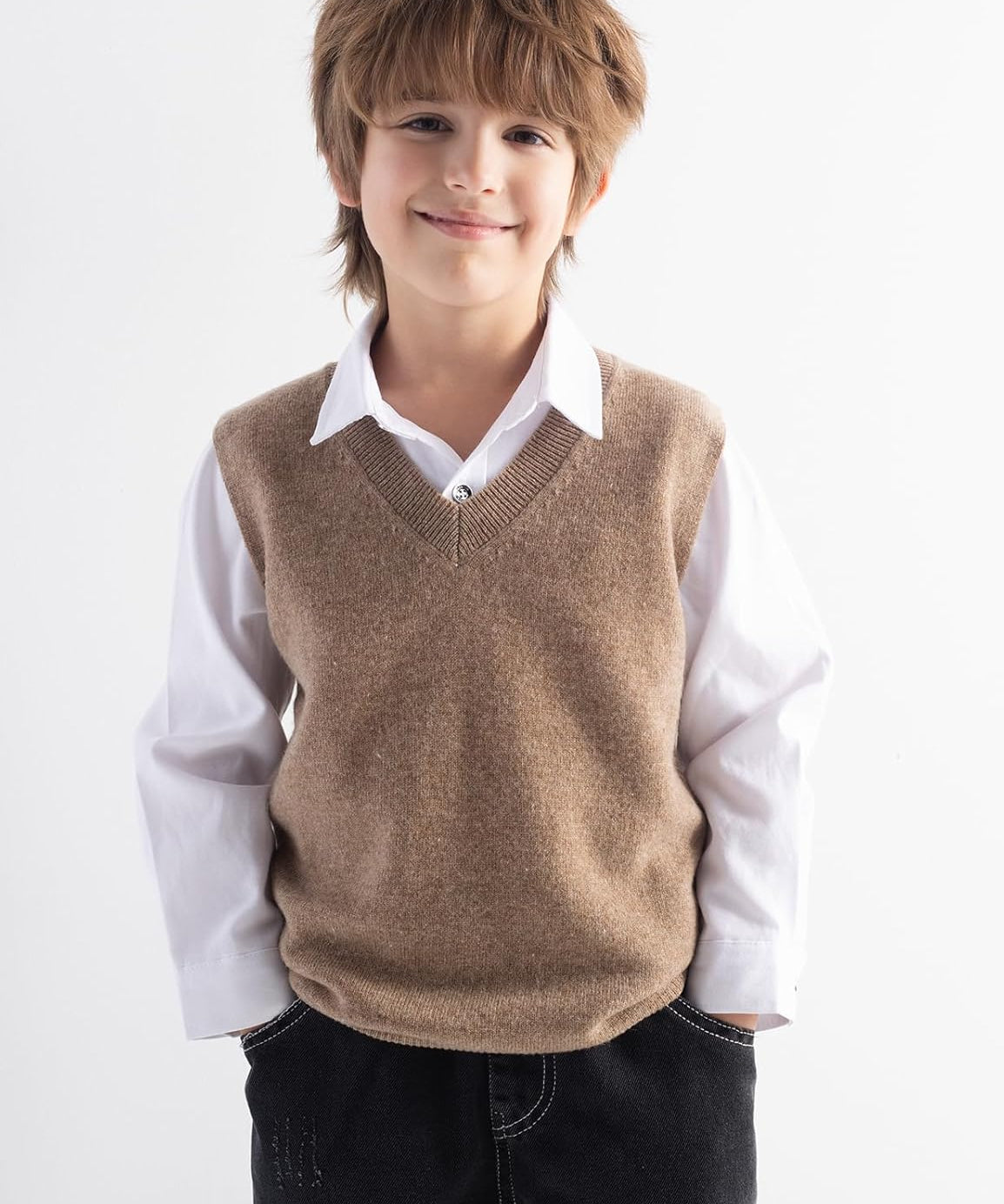 Boys & Girls 100% Merino Wool V-Neck Sleeveless Knit Sweater Vest