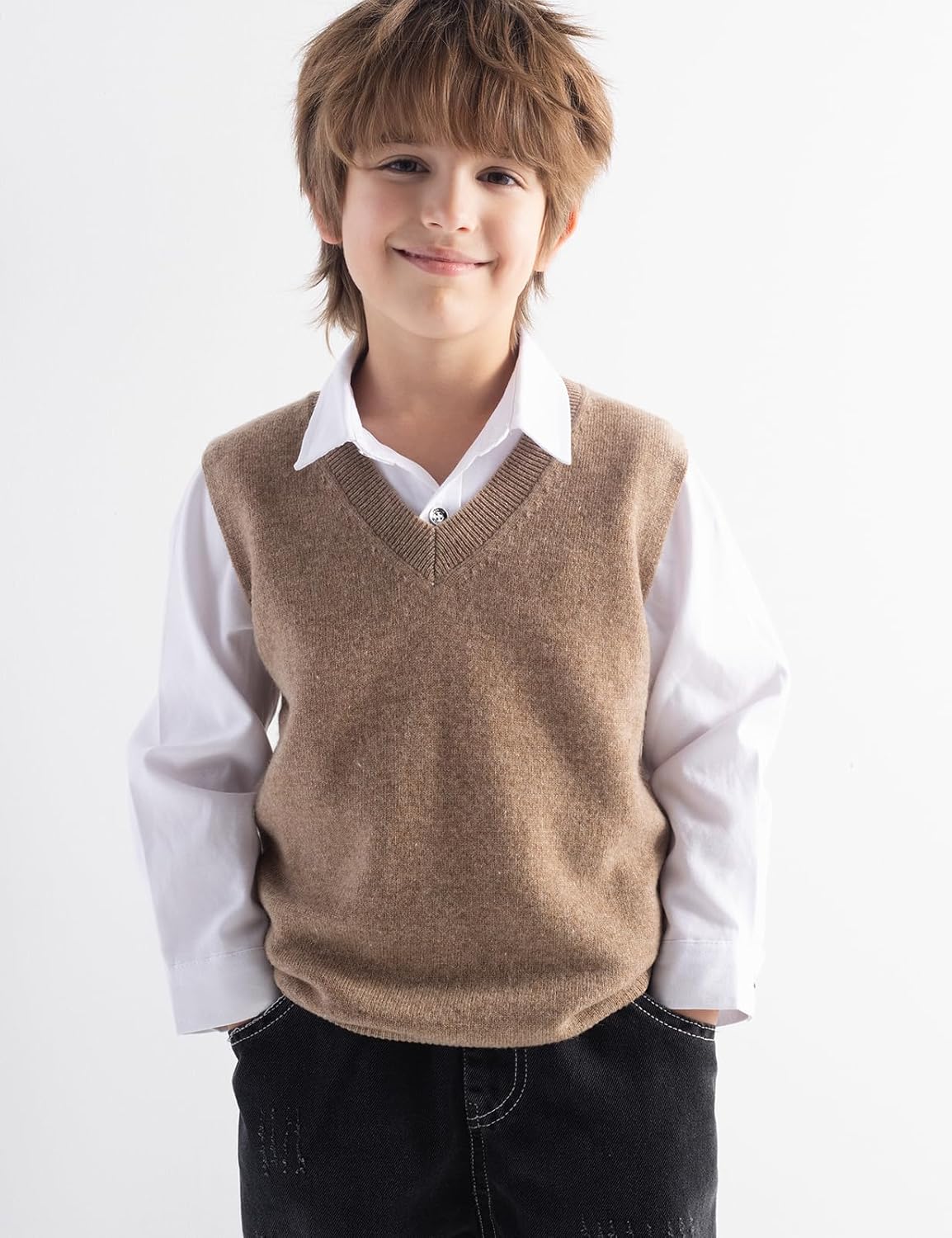 Boys & Girls 100% Merino Wool V-Neck Sleeveless Knit Sweater Vest