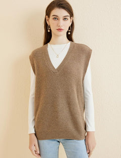 Women's 100% Merino Wool Sweater Vest 2025 Spring Classic V Neck Casual Sleeveless Knit Sweater Vest