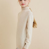 Girls 100% Merino Wool Sweater 2025 Fall Winter Kids Solid Mock Neck Warm Soft Long Sleeve Knit Pullover Jumper