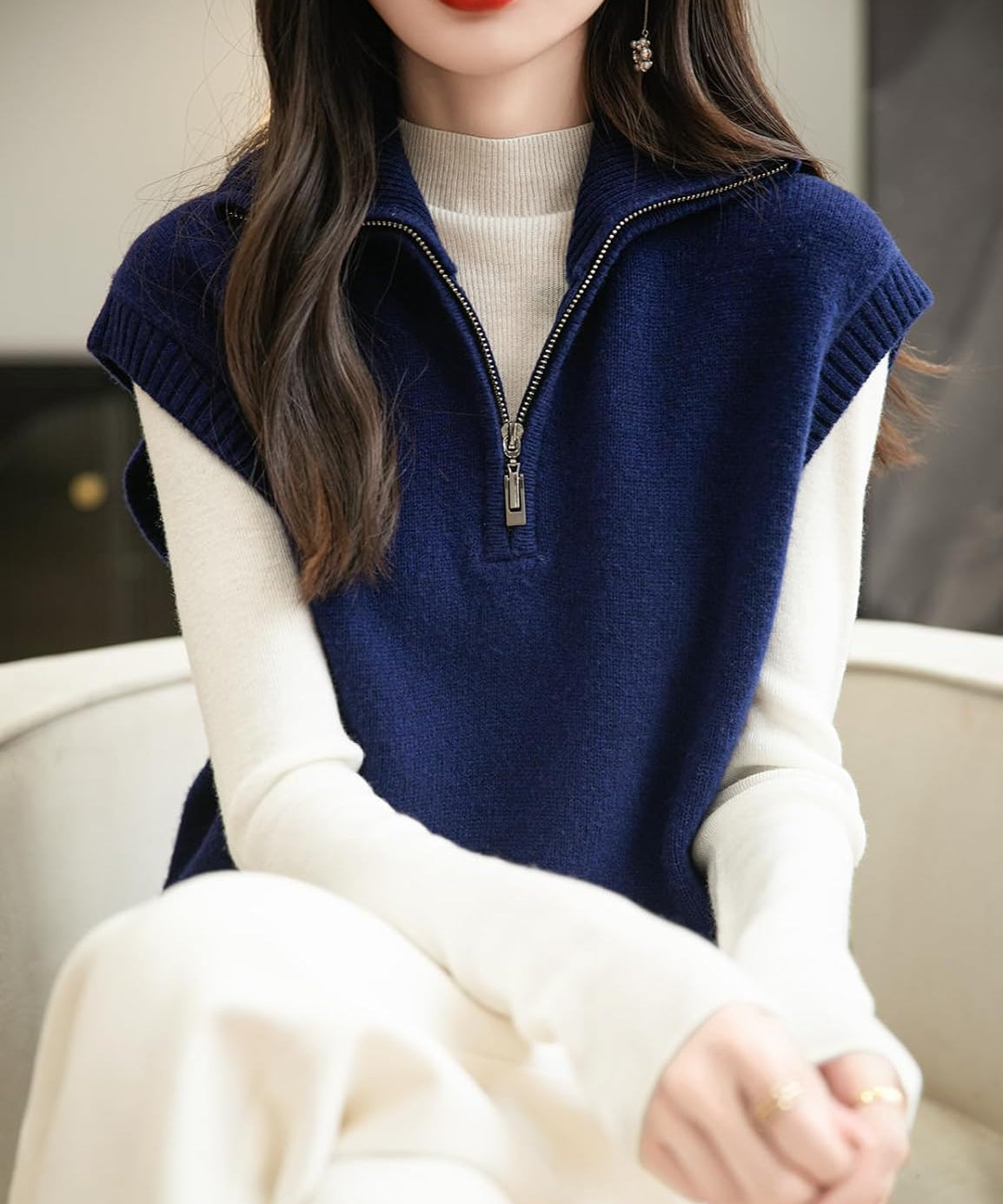 Chanyarn Women's 100% Merino Wool Sweater Vest 2025 Fall Winter 1/4 Zip Sleeveless Knit Sweater Tank Tops