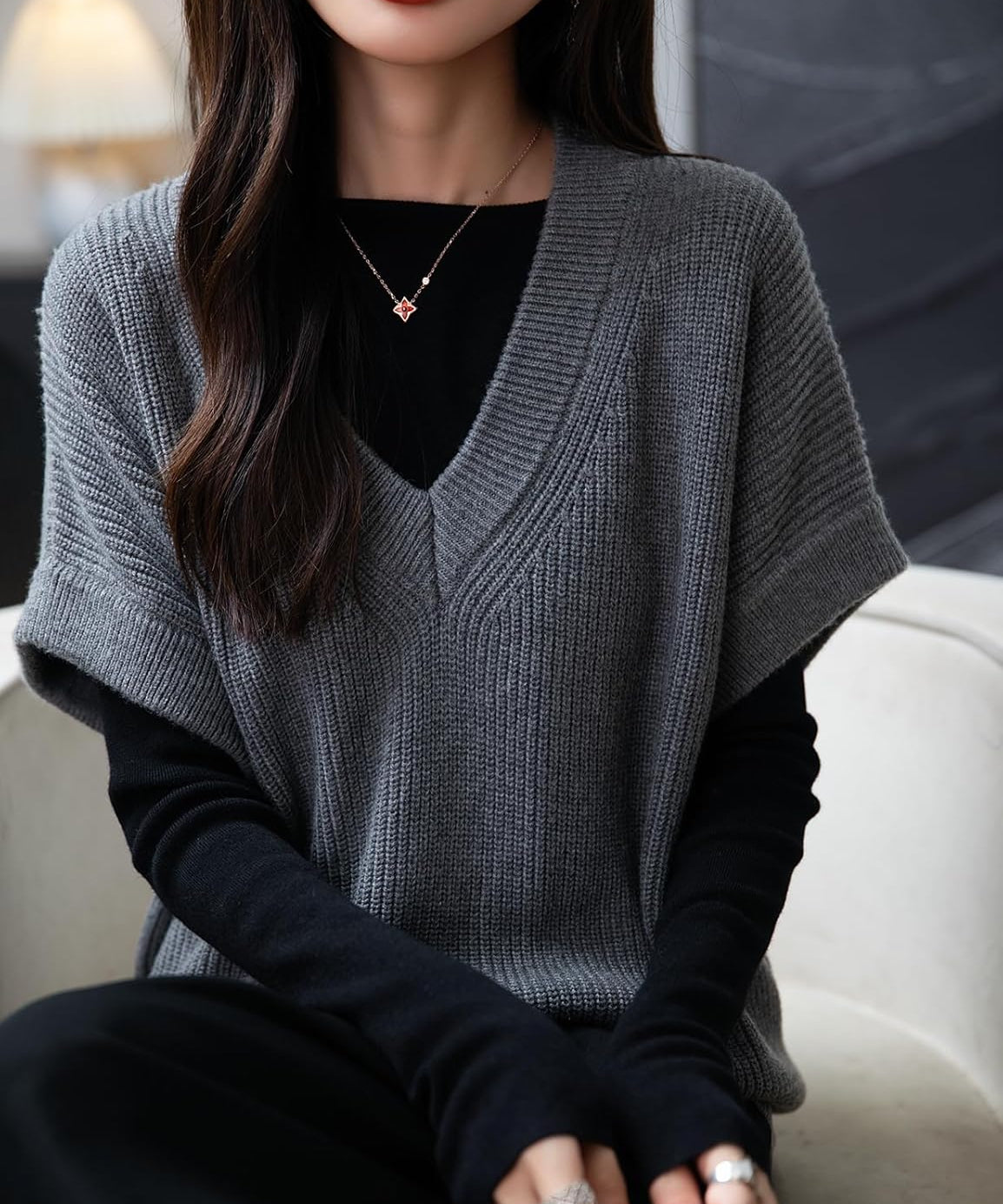 Merino Wool Casual V-Neck Knit Sweater Vest