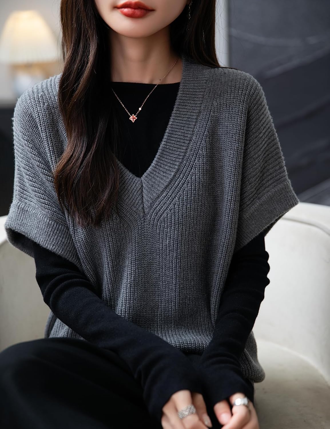 Women's Merino Wool Sweater Vest 2025 Fall Winter Casual V Neck Sleeveless Knit Pullover Sweater