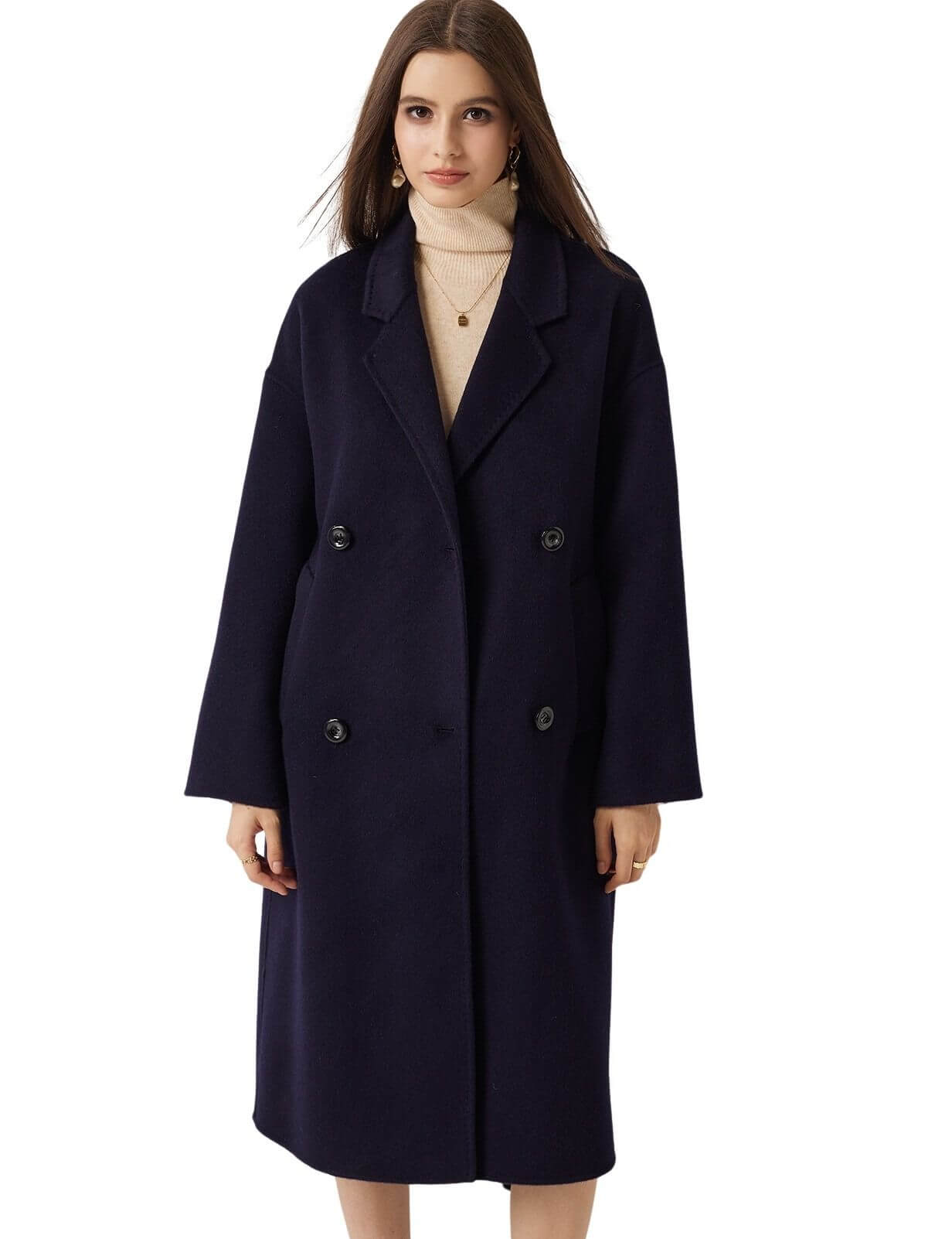 100% Merino Wool Double-Breasted Long Coat