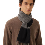 100% Cashmere Long Plaid Tassel Warm Knit Scarf