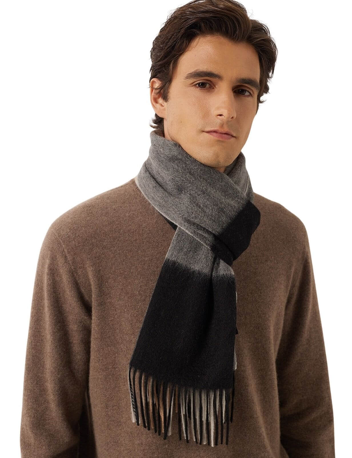 100% Cashmere Long Plaid Tassel Warm Knit Scarf