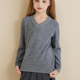 Girls 100% Merino Wool Sweater 2025 Fall Winter Kids Classic V Neck Warm Soft Long Sleeve Knit Pullover Jumper