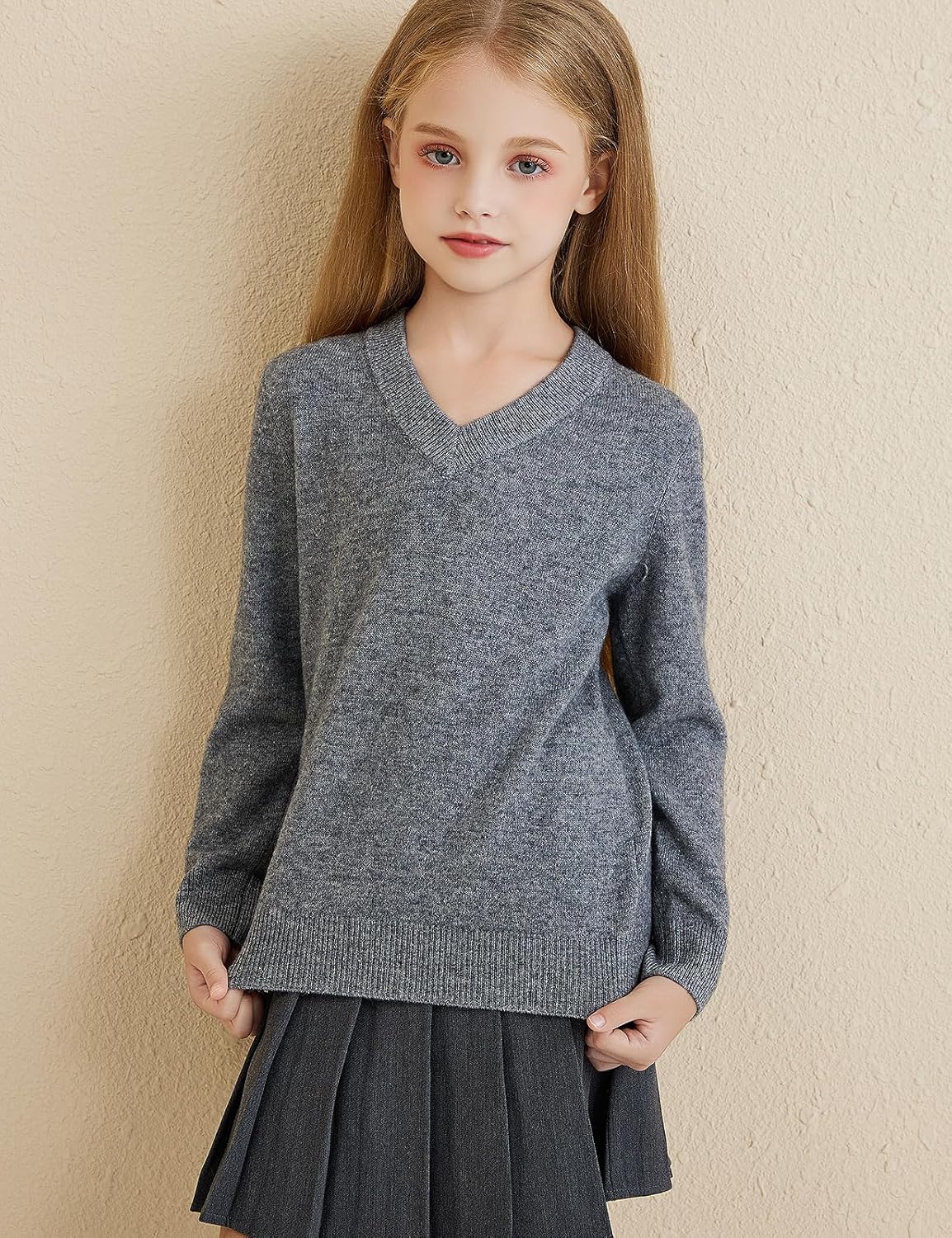 Girls 100% Merino Wool Sweater 2025 Fall Winter Kids Classic V Neck Warm Soft Long Sleeve Knit Pullover Jumper