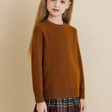 Chanyarn Girls 100% Merino Wool Sweater 2025 Fall Winter Kids Solid Crew Neck Warm Soft Long Sleeve Knit Pullover Jumper