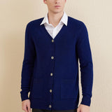 Men's 100% Merino Wool Cardigan Sweater 2025 Fall Winter Casual V Neck Warm Soft Long Sleeve Knitted Sweater