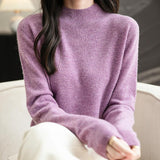 Chanyarn Women's 100% Merino Wool Seamless Sweater Mock Neck First-Line Ready to Wear Long Sleeve Knitted Pullover Tops