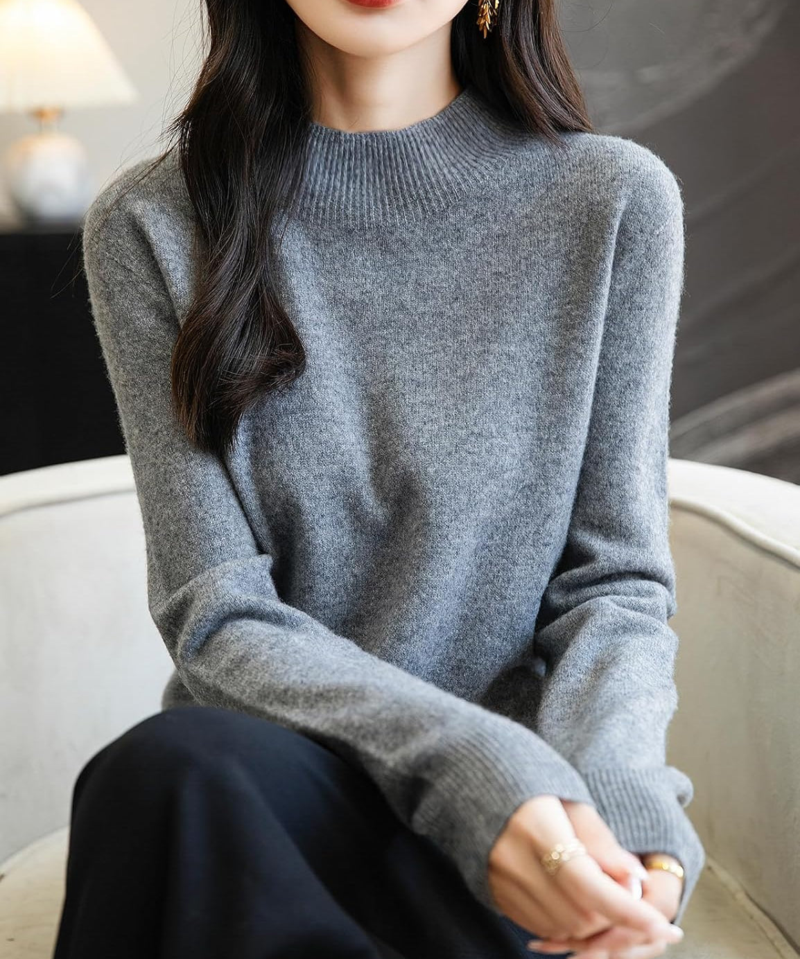 Chanyarn Women's 100% Merino Wool Seamless Sweater Mock Neck First-Line Ready to Wear Long Sleeve Knitted Pullover Tops