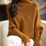 Chanyarn Women's 100% Merino Wool Sweater 2025 Fall Winter Mock Neck Oversized Long Batwing Sleeve Loose Knitted Sweater