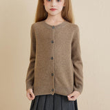 Girls 100% Merino Wool Cardigan 2025 Fall Winter Kids Crew Neck Warm Soft Long Sleeve Knit Cardigan Sweater