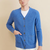 Men's 100% Merino Wool Cardigan Sweater 2025 Fall Winter Casual V Neck Warm Soft Long Sleeve Knitted Sweater