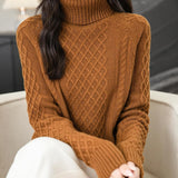 Chanyarn Women's 100% Merino Wool Turtleneck Sweater 2025 Fall Winter Vintage Cable Warm Soft Long Sleeve Knit Sweater