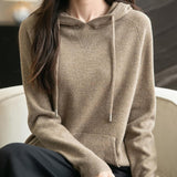 Felpa con tasca a maniche lunghe in lana merino al 100% da donna 2025 inverno calda morbida a manica lunga a maglia con tasca