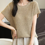 Chanyarn Women's Casual Crewneck Batwing Short Sleeve Sweater 2025 Spring Summer Loose Knitted Pullover Sweater Tops
