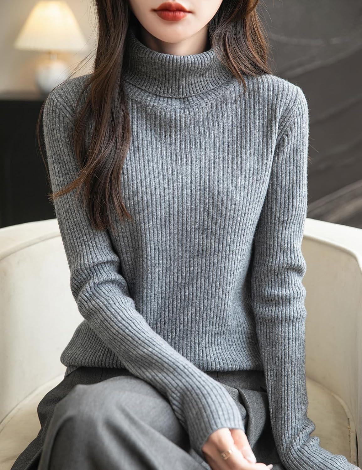 Women's 100% Merino Wool Turtleneck Sweater 2025 Fall Winter Long Sleeve Warm Soft Ribbed Knit Pullover Sweater