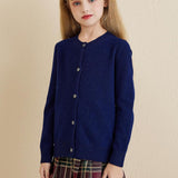 Girls 100% Merino Wool Cardigan 2025 Fall Winter Kids Crew Neck Warm Soft Long Sleeve Knit Cardigan Sweater