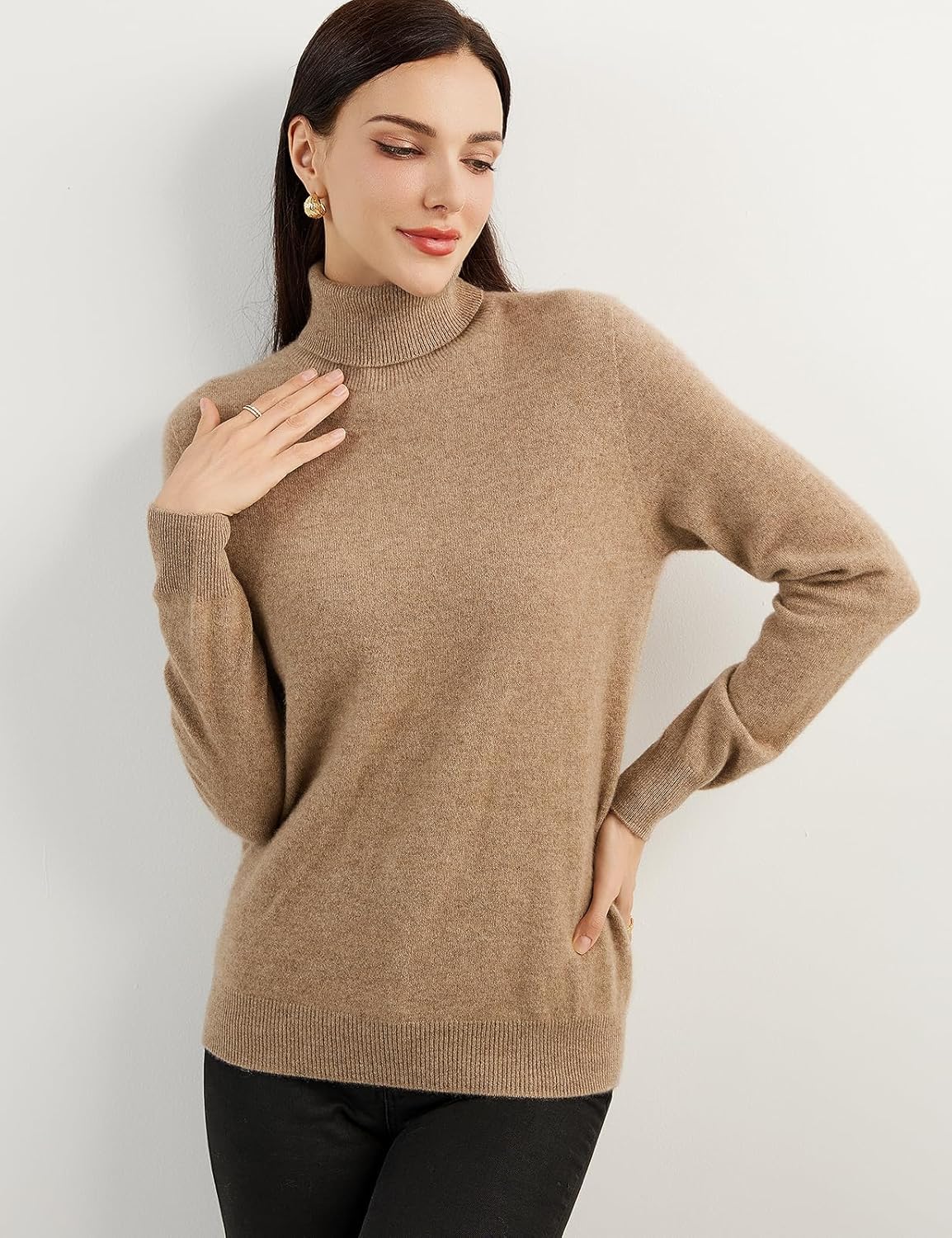 Women's 100% Pure Cashmere Sweater Turtleneck Long Sleeve Warm Soft 2025 Fall Winter Knit Pullover