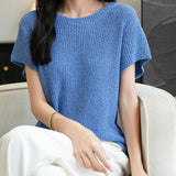 Chanyarn Women's Casual Crewneck Batwing Short Sleeve Sweater 2025 Spring Summer Loose Knitted Pullover Sweater Tops