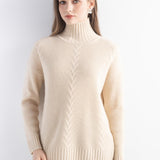 100% Cashmere Cable Knit Mock Neck Sweater
