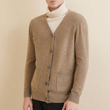 Men's 100% Merino Wool Cardigan Sweater 2025 Fall Winter Casual V Neck Warm Soft Long Sleeve Knitted Sweater