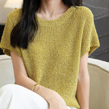 Chanyarn Women's Casual Crewneck Batwing Short Sleeve Sweater 2025 Spring Summer Loose Knitted Pullover Sweater Tops