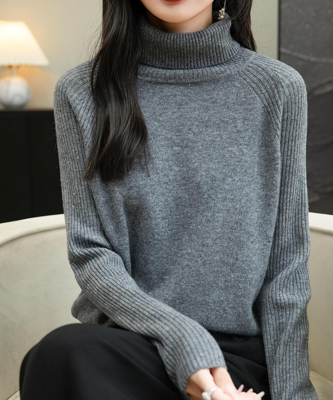 Women's 100% Merino Wool Raglan Turtleneck Sweater