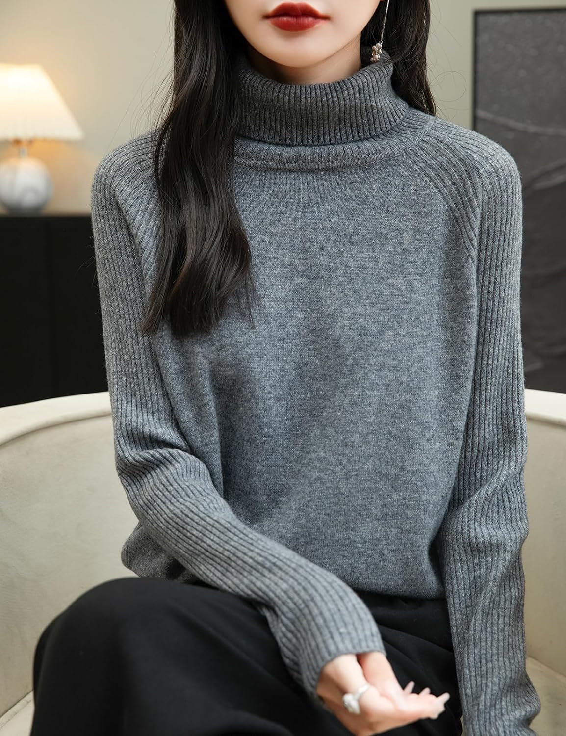 100% Merino Wool Raglan Turtleneck Sweater