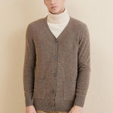 Men's 100% Merino Wool Cardigan Sweater 2025 Fall Winter Casual V Neck Warm Soft Long Sleeve Knitted Sweater