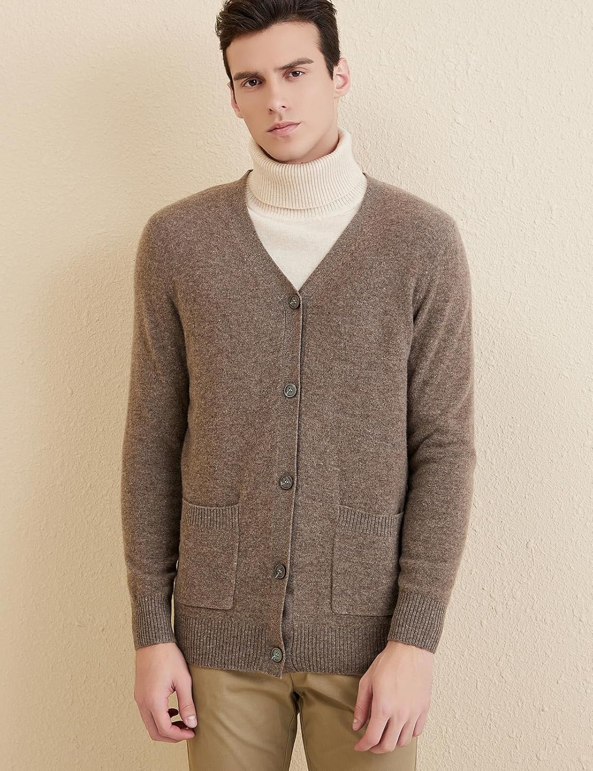 Men's 100% Merino Wool Cardigan Sweater 2025 Fall Winter Casual V Neck Warm Soft Long Sleeve Knitted Sweater