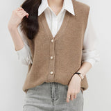Women's 100% Merino Wool Sweater Vest 2025 Fall Winter V Neck Button Down Sleeveless Cable Knit Sweater Vest