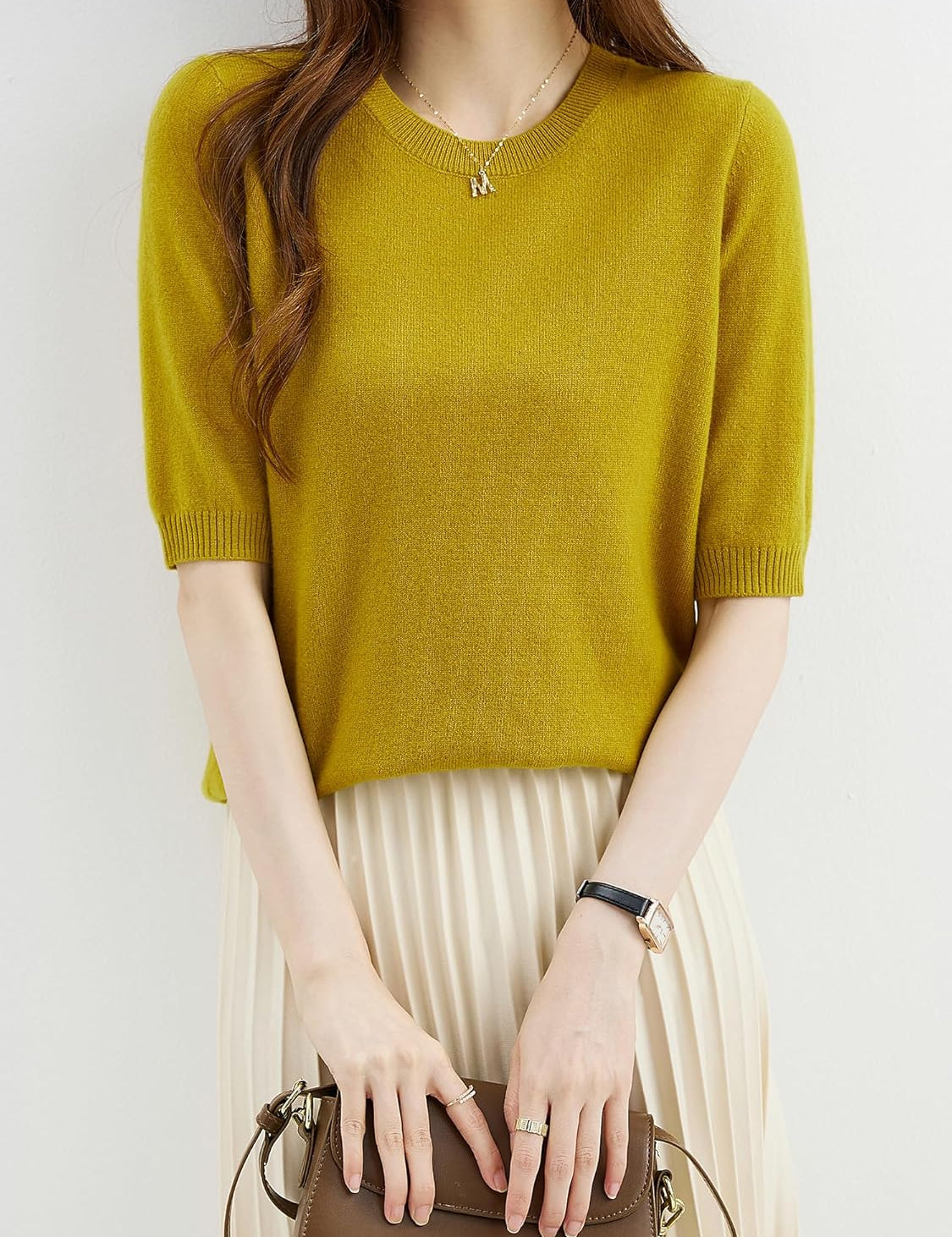 100% Merino Wool Crewneck Half Sleeve Sweater