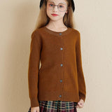 Girls 100% Merino Wool Cardigan 2025 Fall Winter Kids Crew Neck Warm Soft Long Sleeve Knit Cardigan Sweater