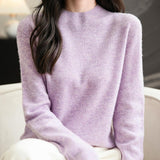 Chanyarn Women's 100% Merino Wool Seamless Sweater Mock Neck First-Line Ready to Wear Long Sleeve Knitted Pullover Tops
