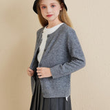 Girls 100% Merino Wool Cardigan 2025 Fall Winter Kids Crew Neck Warm Soft Long Sleeve Knit Cardigan Sweater