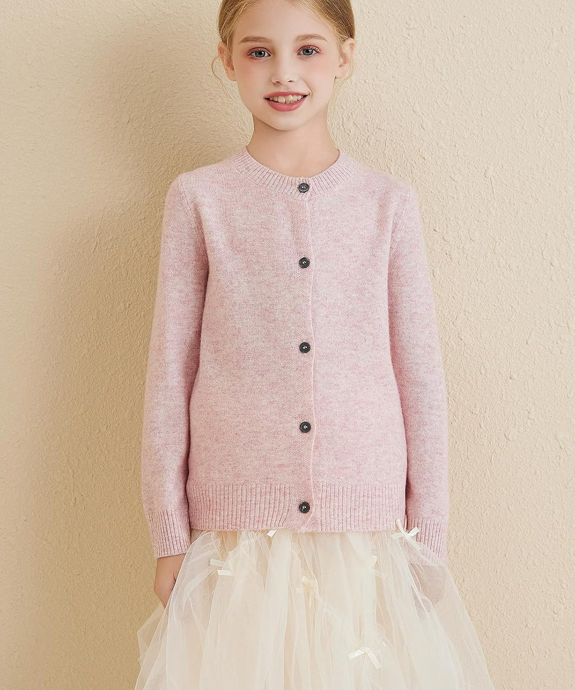 Girls 100% Merino Wool Cardigan 2025 Fall Winter Kids Crew Neck Warm Soft Long Sleeve Knit Cardigan Sweater